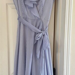 Taylor Blue and White Pinstripe Dress